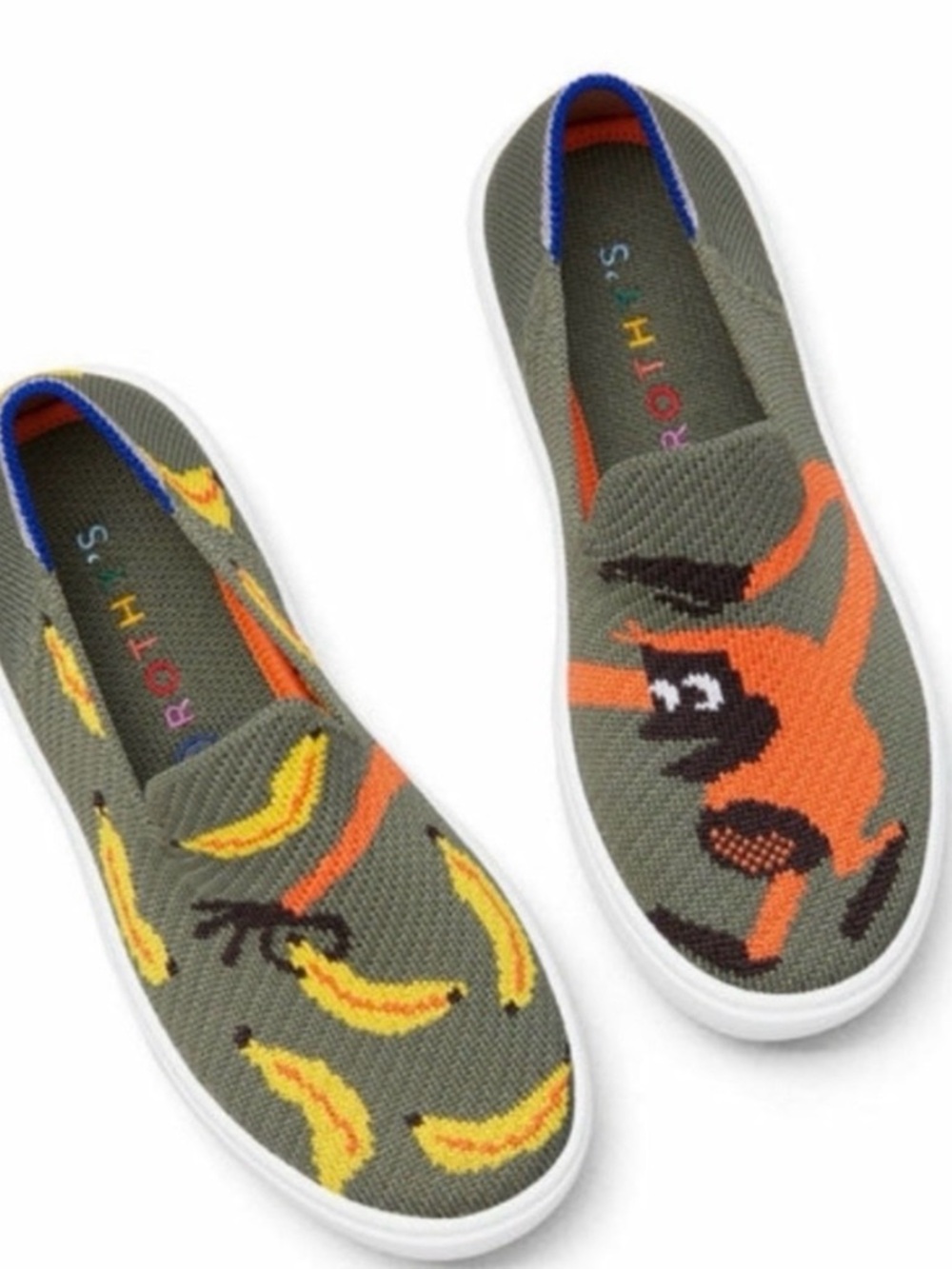Rothy's Snack Attack Slip On Sneakers Size 12 Kids Unisex Monkey & Bananas